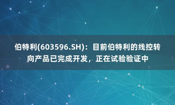 伯特利(603596.SH)：目前伯特利的线控转向产品已完成开发，正在试验验证中