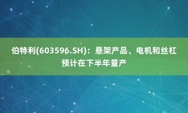 伯特利(603596.SH)：悬架产品、电机和丝杠预计在下半年量产
