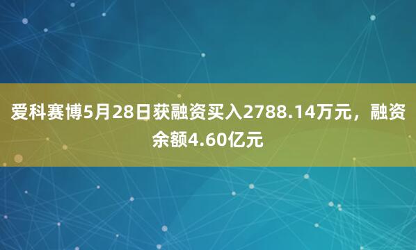 爱科赛博5月28日获融资买入2788.14万元，融资余额4.60亿元