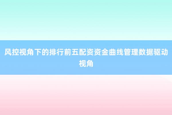 风控视角下的排行前五配资资金曲线管理数据驱动视角
