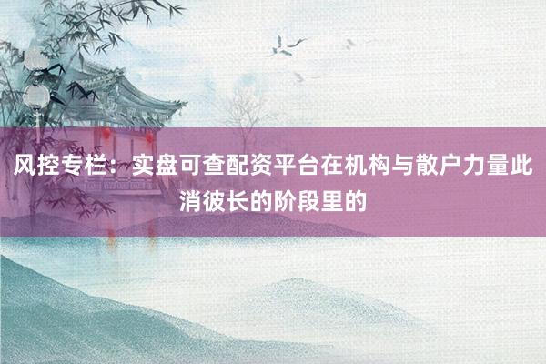 风控专栏：实盘可查配资平台在机构与散户力量此消彼长的阶段里的