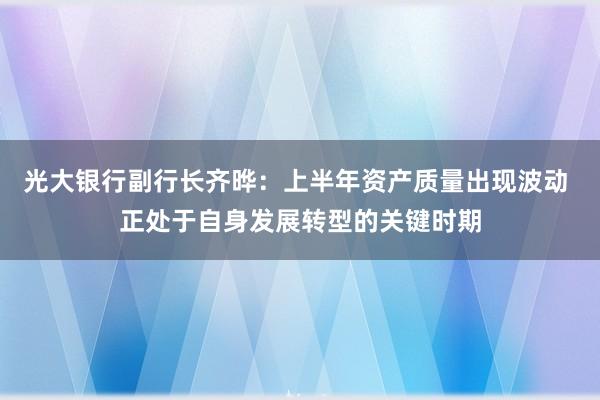 光大银行副行长齐晔：上半年资产质量出现波动 正处于自身发展转型的关键时期