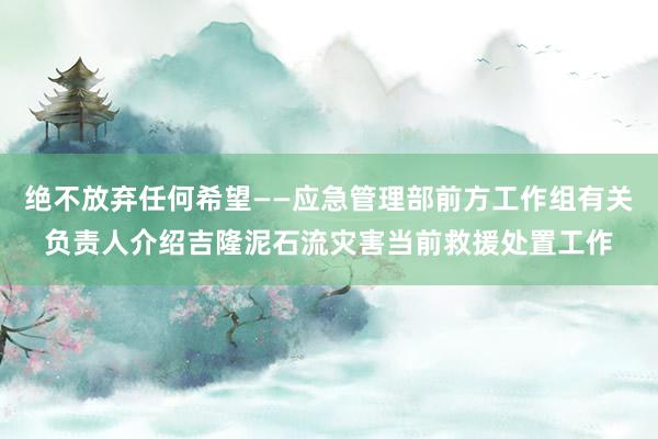 绝不放弃任何希望——应急管理部前方工作组有关负责人介绍吉隆泥石流灾害当前救援处置工作