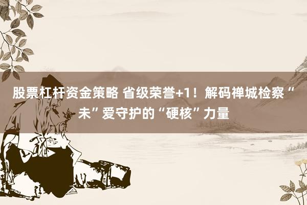 股票杠杆资金策略 省级荣誉+1！解码禅城检察“未”爱守护的“硬核”力量